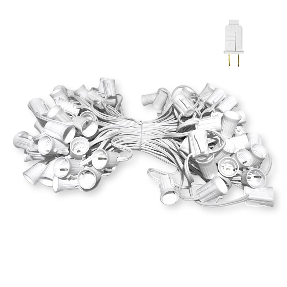 EZLS C9 100' Light Socket Stringer, White Strand, SPT-1, 100 Sockets ...