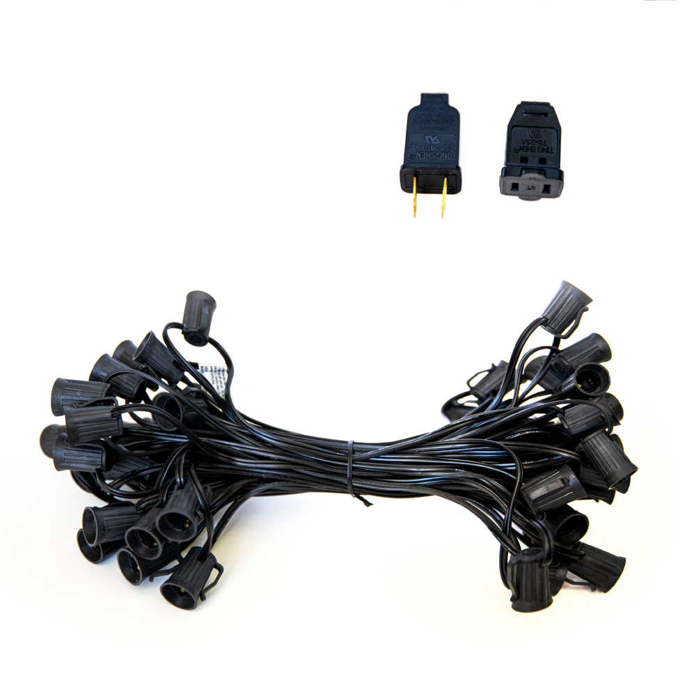 EZLS C9 50' Light Socket Stringer, Black Strand, SPT-1, 50 Sockets, 12 ...