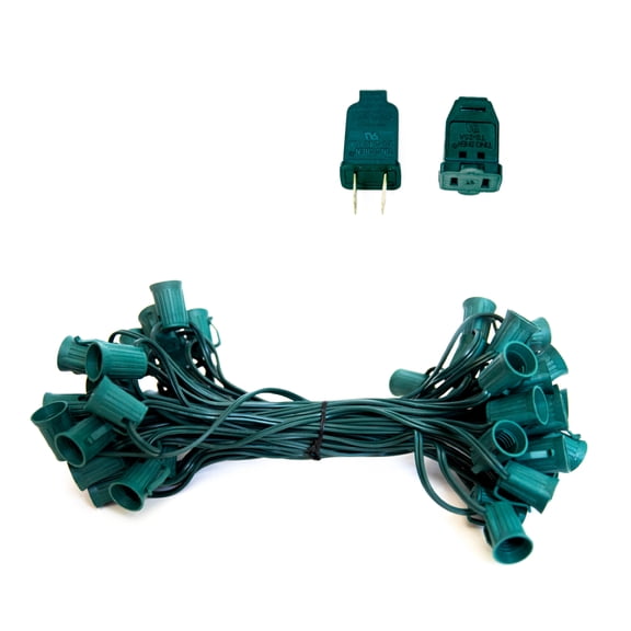 EZLS C9 50' Light Socket Stringer, Green Strand, SPT-1, 50 Sockets, 12" Spacing