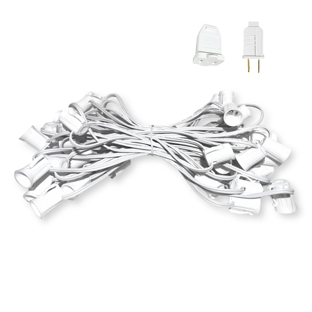 EZLS C9 50' Light Socket Stringer, White Strand, SPT-1, 50 Sockets, 12 ...