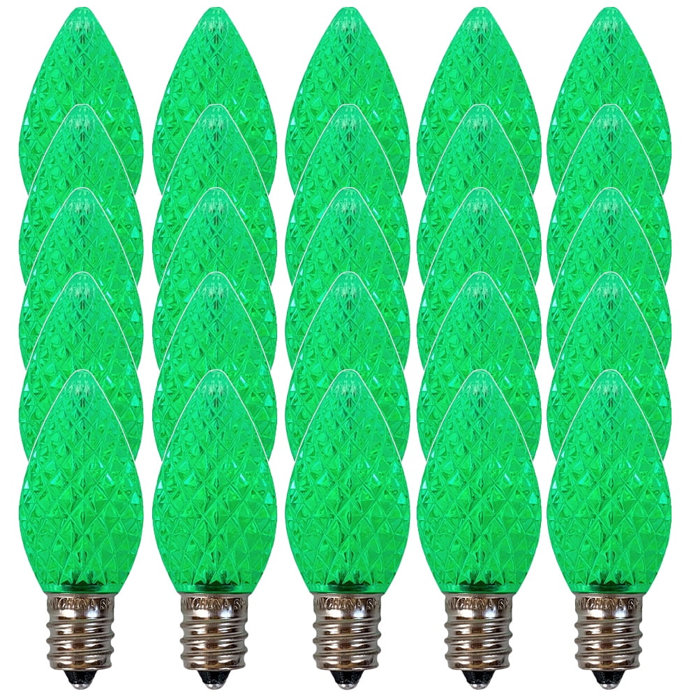 EZLS Green Faceted C7 LED Replacement Bulbs, 25 Pack
