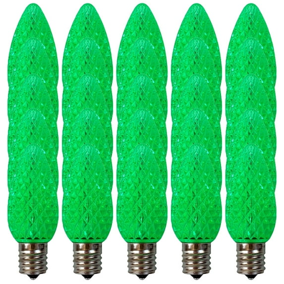 EZLS Green Faceted C9 LED Replacement Christmas Bulbs, 25 Pack