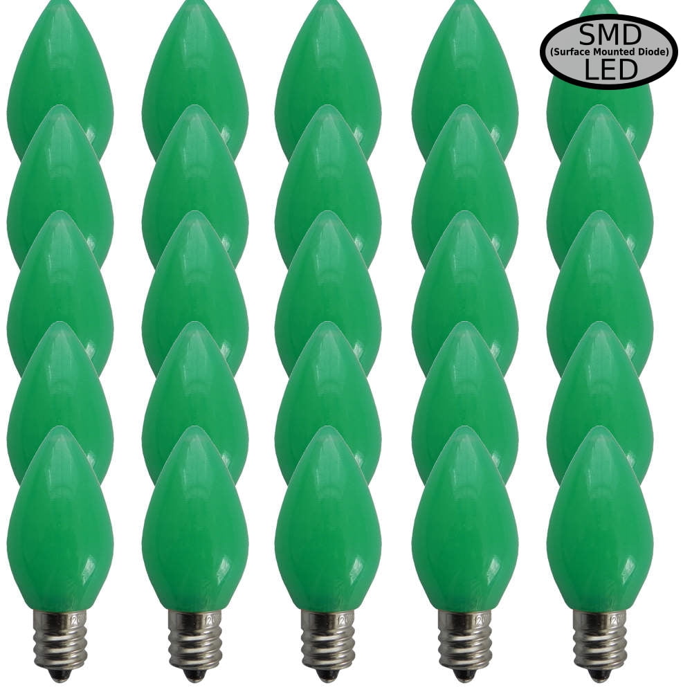 EZLS Green Opaque C7 SMD LED Replacement Bulb, 25 Pack