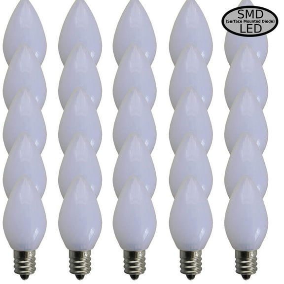 EZLS Pure White Opaque C7 SMD LED Replacement Bulb, 25 Pack