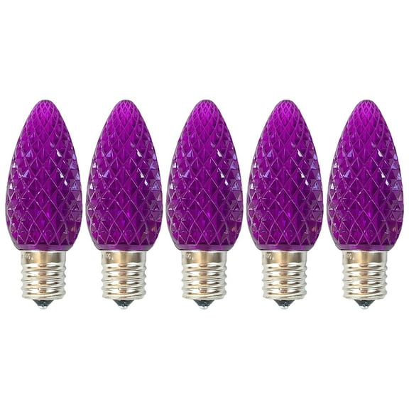 EZLS Purple Faceted C9 LED Replacement Christmas Bulbs, 5 Pack