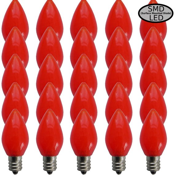 EZLS Red Opaque C7 SMD LED Replacement Bulb, 25 Pack