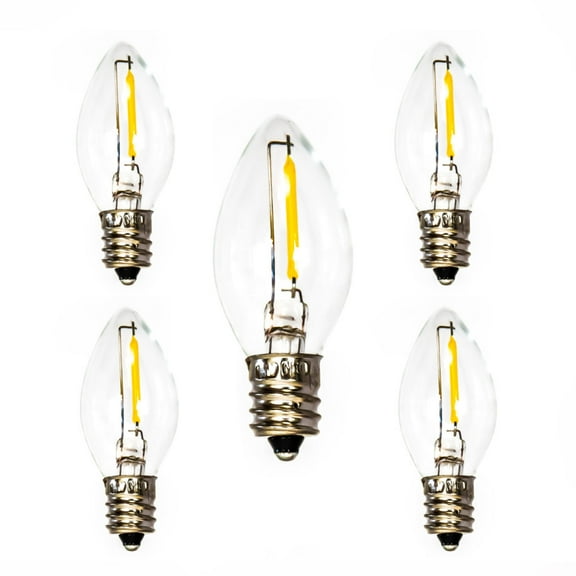 EZLS Warm White Transparent C7 LED Filament Replacement Bulbs, 5 Pack