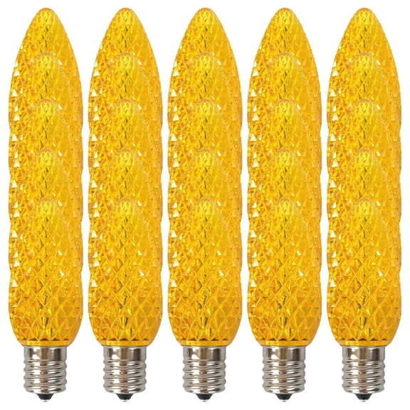 EZLS Yellow Faceted C9 LED Replacement Christmas Bulbs, 25 Pack