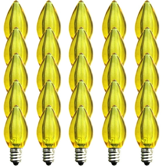 EZLS Yellow Transparent C7 LED Replacement Bulbs, 25 Pack