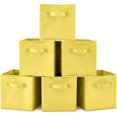 thumbnail image 1 of EZOWARE Set of 6 Foldable Fabric Basket Bins, 10.5"x10.5"x11" Collapsible Storage Organizer Cube with Handle for Clothes Nursery Toys - Yellow, 1 of 4