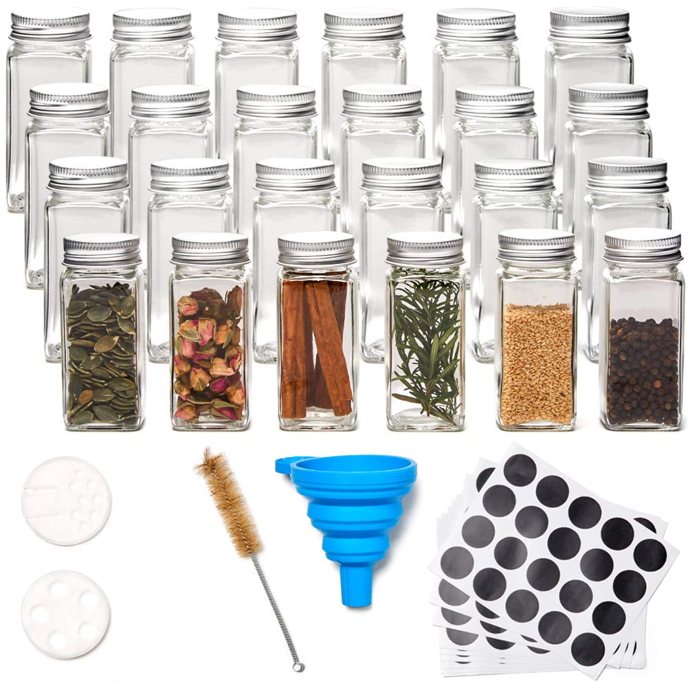 EZOWare 20pc Spice Jars, 5oz Bottle Clear Glass Canister Set with Cork Lid,  Round Decorative Reusable Vial Storage Containers for Herbs, Teas