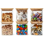EZOWare 24oz Square Clear Glass Jars with Airtight Bamboo Lid, Set of 6 Stackable Kitchen Pantry Food Storage Canister Containers for Candy, Cookie, Rice, Sugar, Flour, Pasta, Nuts -700ml