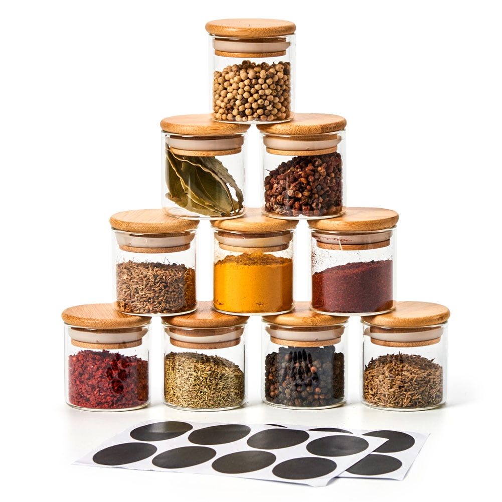 Jokapy 10 Piece Glass Jars with Bamboo Lids, Airtight Spice Containers,  Clear, 6 oz