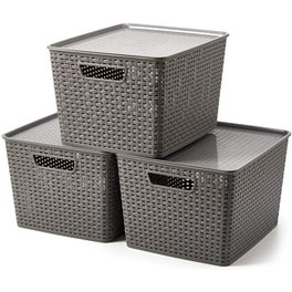BINO Woven Plastic Storage Basket, Large– 2 PACK (Black) 