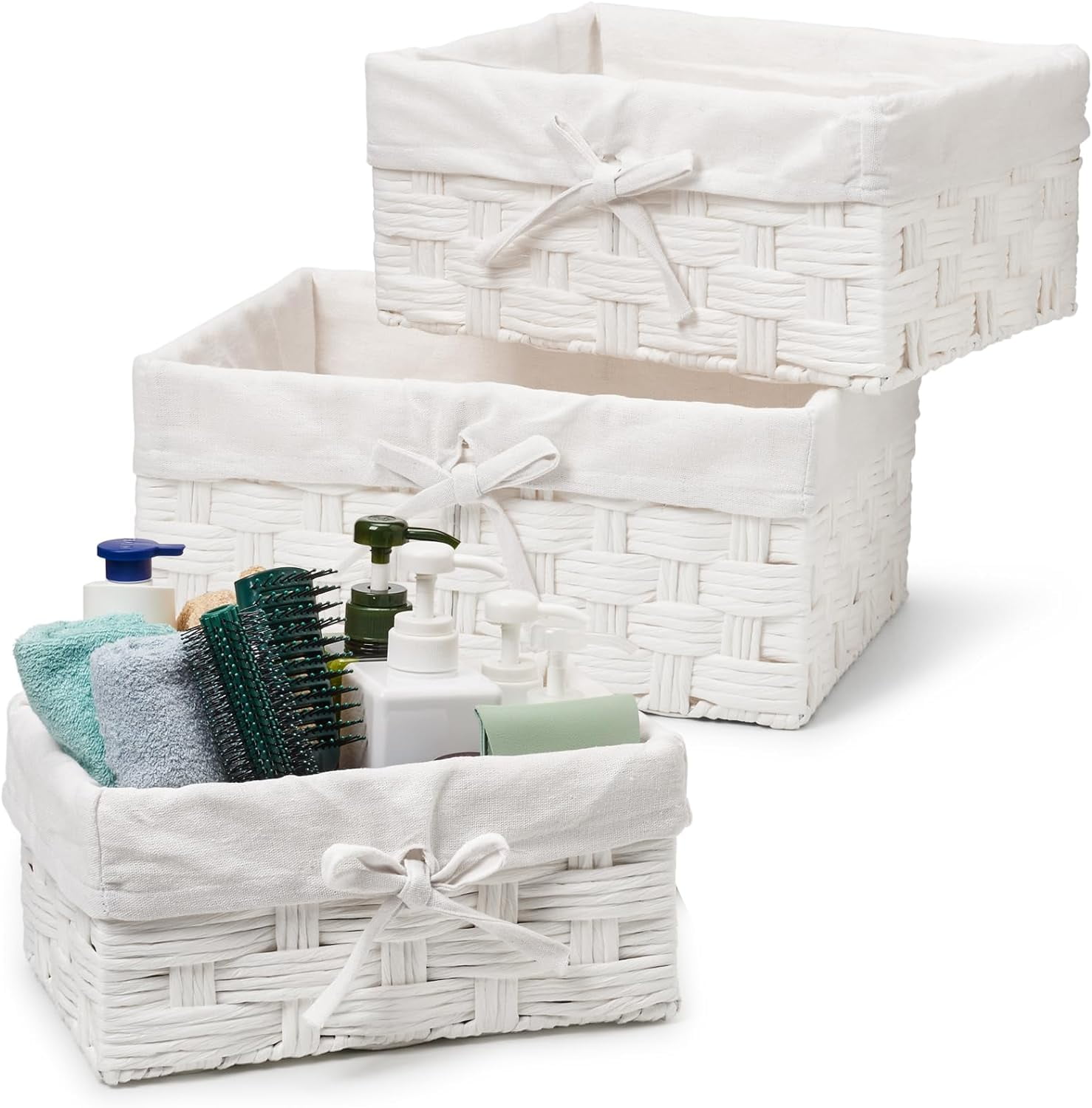 EZOWare Paper Rope Woven Basket Cubes, Set of 3 Rectangular Storage
