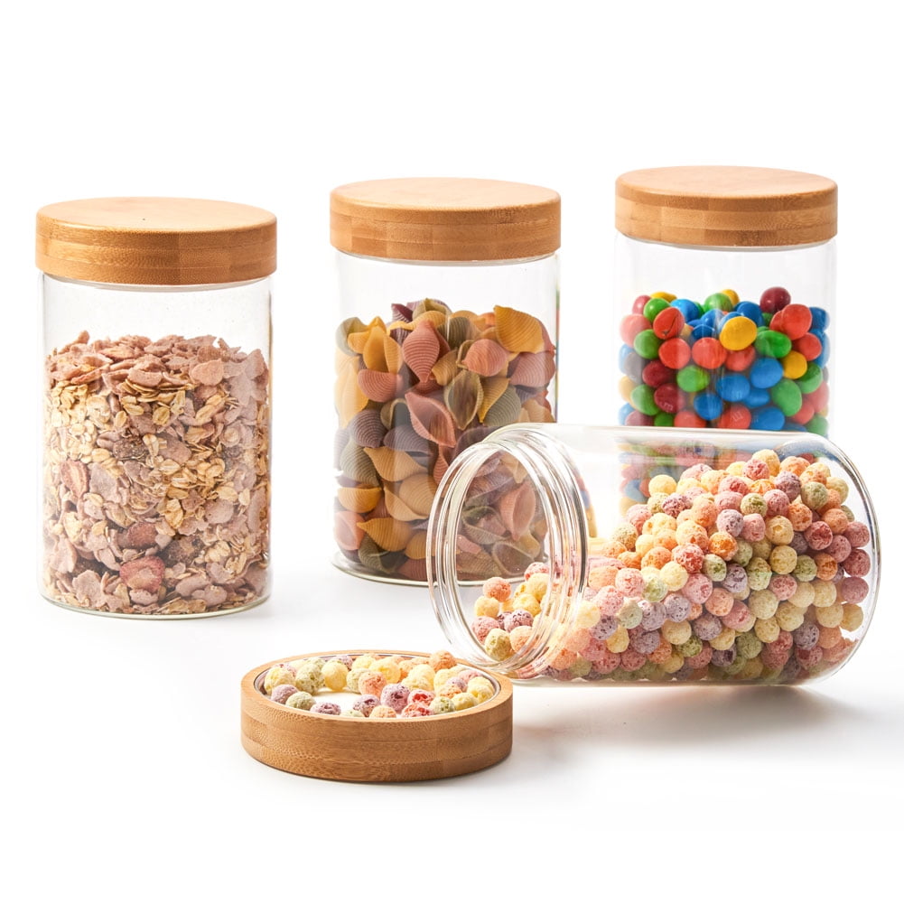 Kenvilo Glass Coffee Nuts Canister Storage Jar Decorative Container with  Bamboo Lid 2pcs Clear Glass Kitchen Canister Set Bathroom Jars with  Airtight Lids 24 oz and 26 oz - Yahoo Shopping