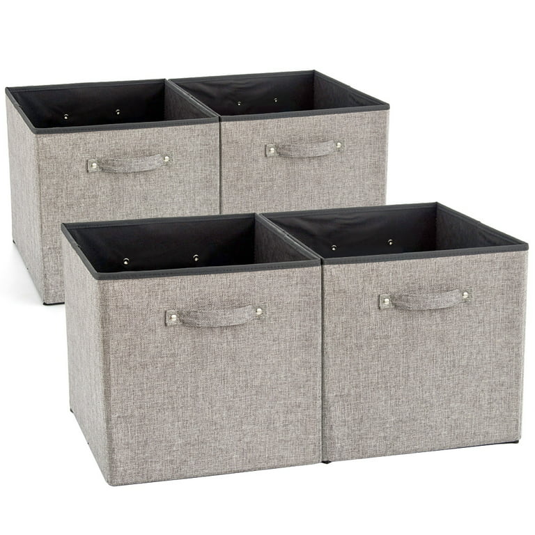 Ezoware Set of 4 Foldable Fabric Basket Bin, 13 x 15 x 13 inch Collapsible Organizer Storage Cube with Handles for Home, Bedroom
