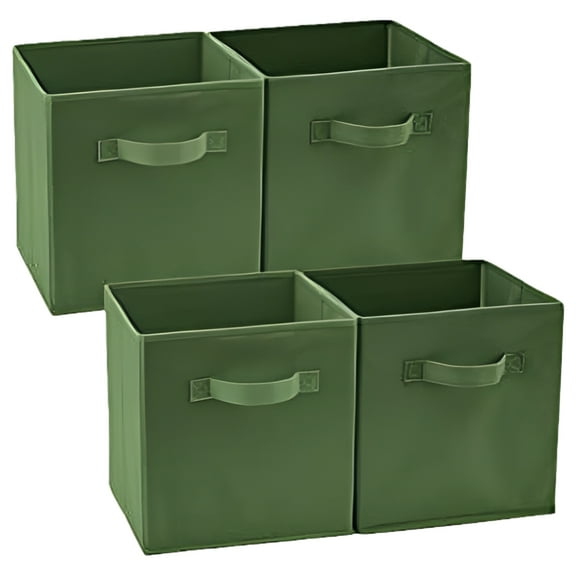 EZOWare Set of 4 Foldable Fabric Basket Bins, Collapsible Storage Organizer Cube 10.5 x 10.5 x 11 inch for Nursery, Playroom, Kids, Living Room - (Kale Green)
