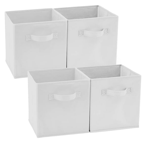 EZOWare Set of 4 Foldable Fabric Basket Bins, Collapsible Storage Organizer Cube 10.5 x 10.5 x 11 inch for Nursery, Playroom, Kids, Living Room - (White)