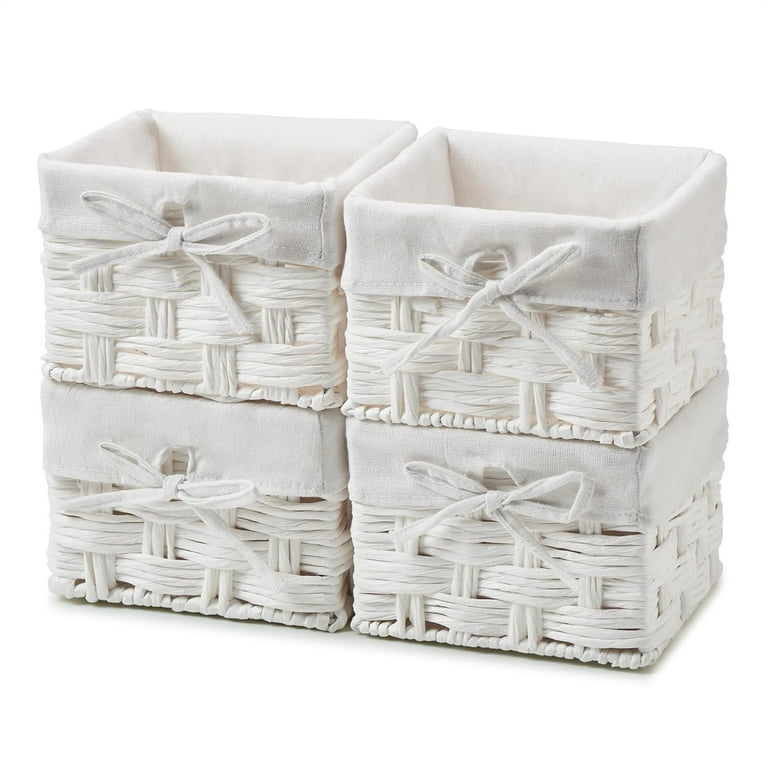 Ezoware Decorative Basket Set Woven White Paper Rope and Metal