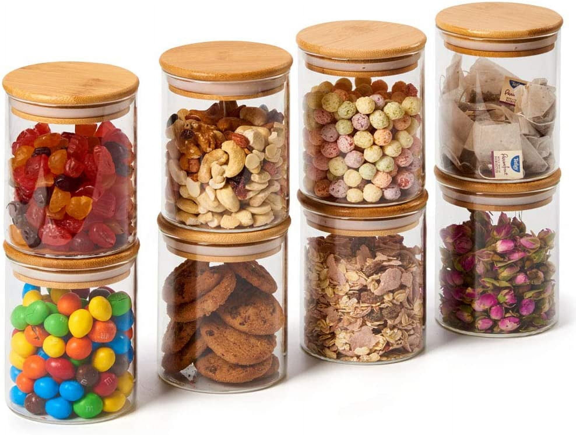  BGraceyy Glass Jars with Bamboo Lids,16 oz 20 pcs Kitchen Glass  Containers with Bamboo Lids, Airtight Glass Pantry Storage Containers with  Lids for Rice, Candy, Sugar, Flour, Nuts, Cookie, Spice: Home