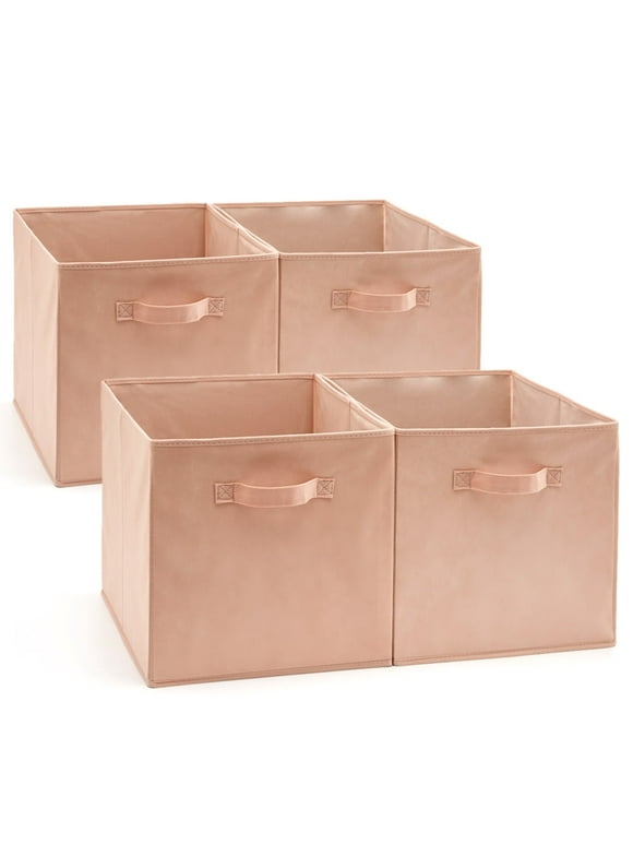 EZOWare Set of 4 Foldable Fabric Basket Bin, Collapsible Storage Cube Boxes for Nursery Toys (13 x 15 x 13 inches) (Pink)