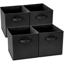 EZOWare Set of 4 Foldable Fabric Basket Bin, Storage Cube Boxes (13 x 15 x 13 inches) (Black)