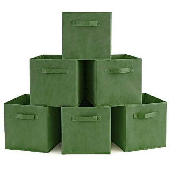 EZOWare Set of 6 Basket Bins Collapsible Storage Organizer Boxes Cube for Nursery Home (Kale Green)