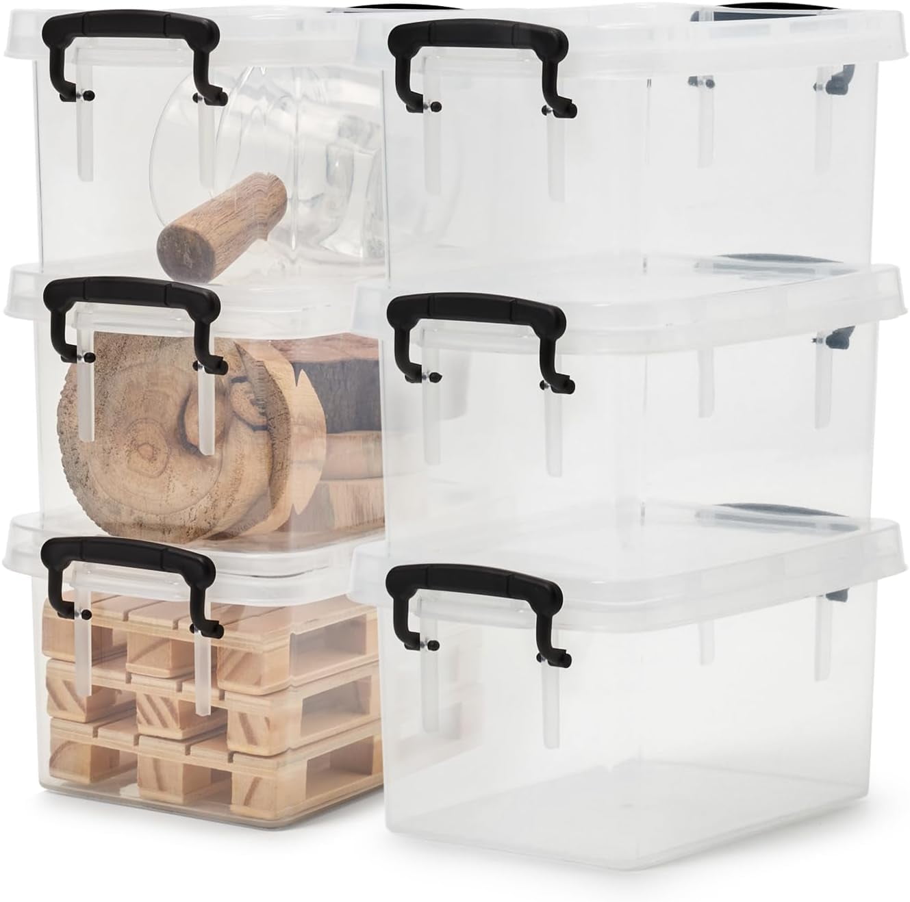 EZOWare Small Clear Plastic Lidded Storage box, 0.7 Quart Small Latch ...