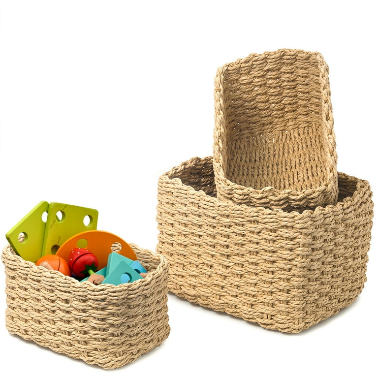 EZOWare Small Woven Paper Rope Storage Baskets, Set of Soft