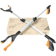 EZPIK 32" Grabber Reacher Tool for Seniors, Folding Magnetic Pickup Stick with Rotating Claw, 2-Pack, Pro Silver