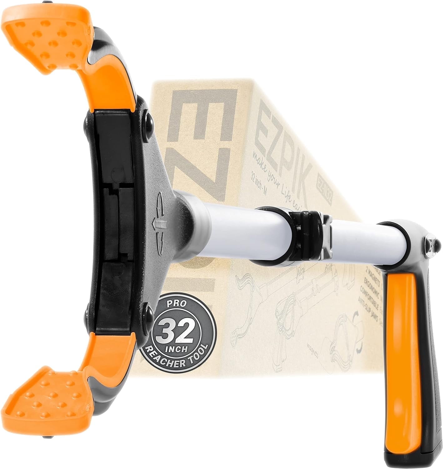 EZPIK 32" Grabber Reacher Tool for Seniors, Folding Magnetic Pickup Stick with Rotating Claw, Pro Silver