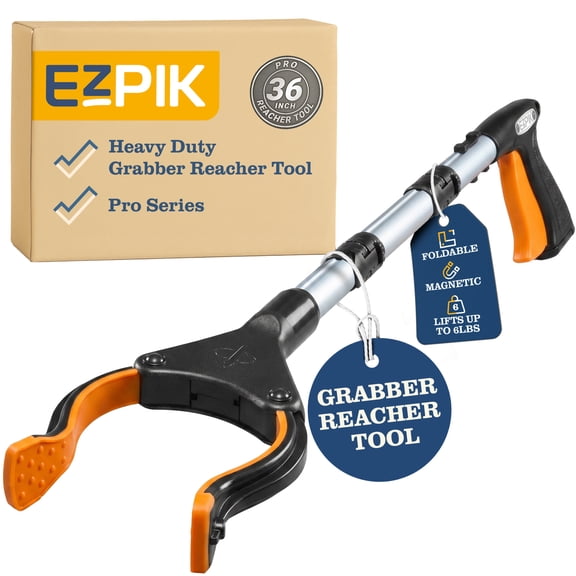 EZPIK 36" Grabber Reacher Tool for Seniors, Folding Magnetic Pickup Stick with Rotating Claw, Pro Black