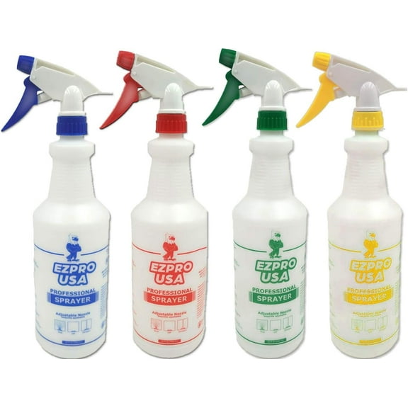 EZPRO USA 16oz Empty Plastic Spray Bottle for Cleaning Solutions Measurements 4 Pack