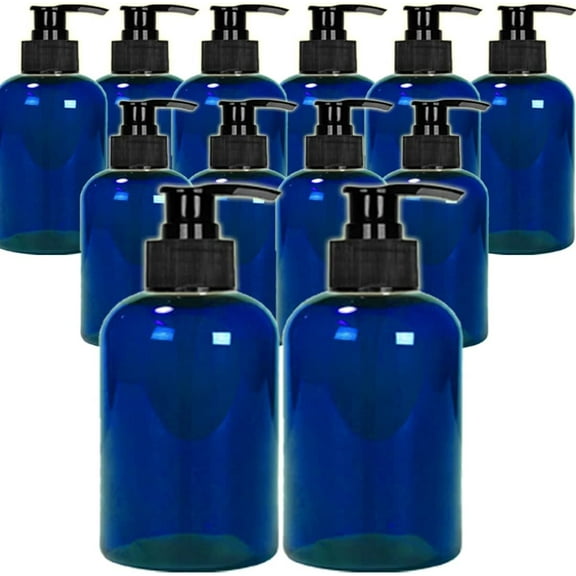 EZPRO USA Plastic Empty Soap Dispenser Clear Bottles with Black Pump for Kitchen and Bathroom Pack of 12 Blue