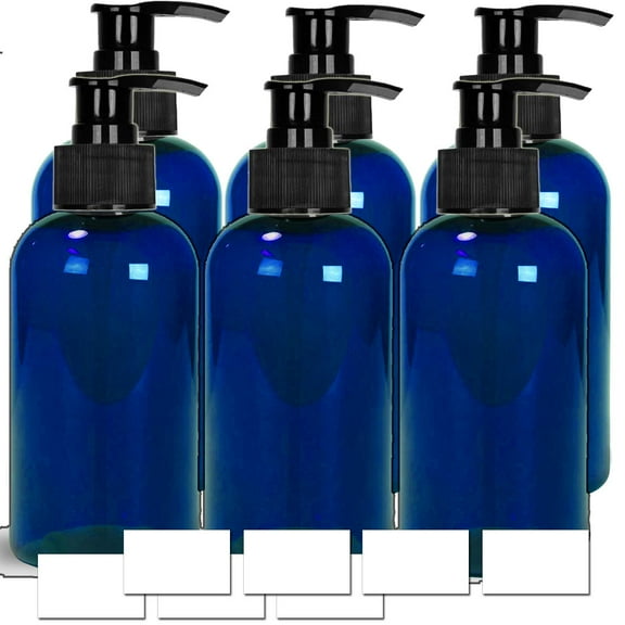 EZPRO USA Plastic Empty Soap Dispenser Clear Bottles with Black Pump for Kitchen and Bathroom Pack of 6 Blue