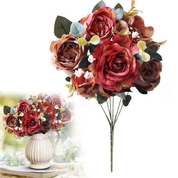 EZPXFCI 1 Packs Artificial Peony Flowers Faux Silk Hydrangea Bouquet Vintage Wedding Home Table for Door Decor Reusable Bouquet of Rose Flowers for Valentine Wedding Birthday Party(Yellow)