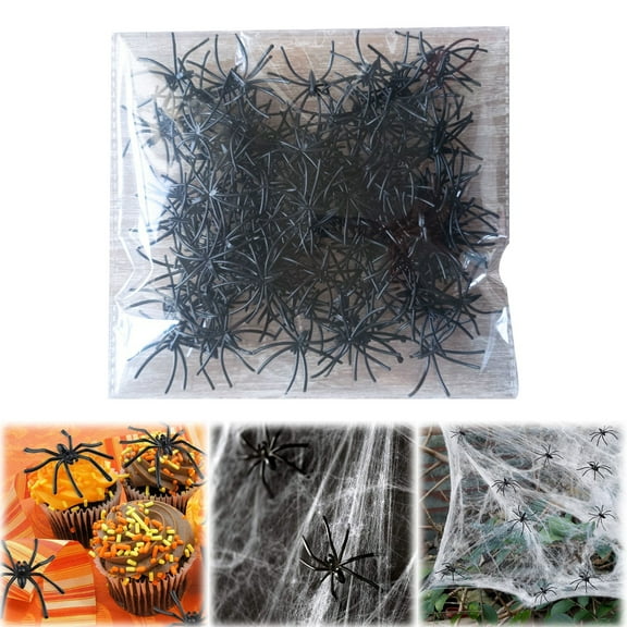 EZPXFCI 100PCS Halloween Realistic Plastic Spiders Black Small Spider Toys Fake Spiders Prank Props for Halloween Home and Party Decorations (Black)