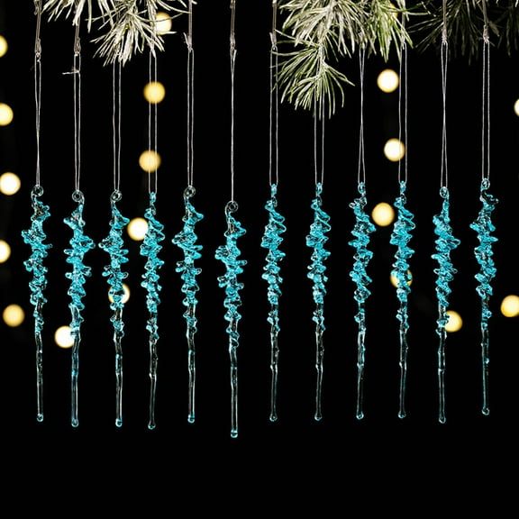 EZPXFCI 12 Pack Christmas Icicles Ornament – Clear Acrylic Hanging Decor, Sparkling Icicle Set for Xmas Tree/Home Holiday Festive Decoration
