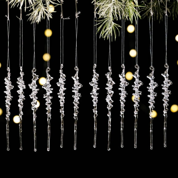 EZPXFCI 12 Pack Christmas Icicles Ornament – Clear Acrylic Hanging Decor, Sparkling Icicle Set for Xmas Tree/Home Holiday Festive Decoration