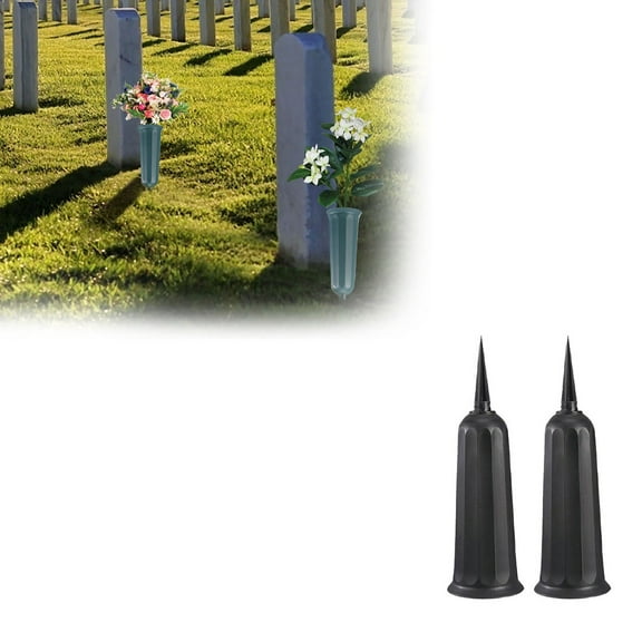 EZPXFCI 2 Pack Cemetery Vases,Memorial Floral Vases with Spikes,Grave Flower Holder Cones for Outdoor Use,Lawn Headstone Graveside Decoration,Fresh or Artificial Flowers,Black