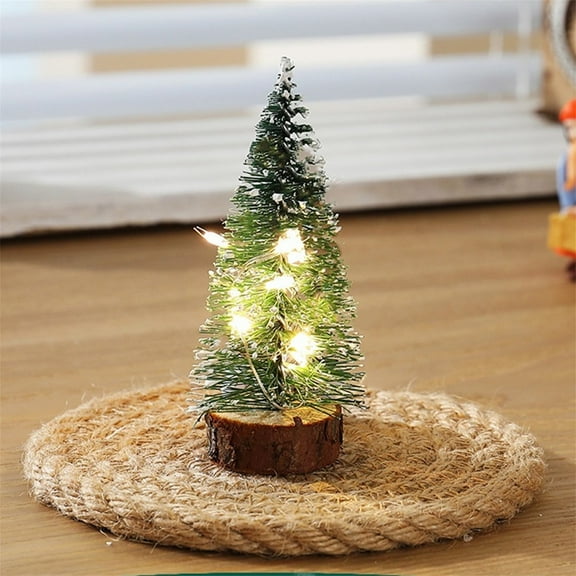 EZPXFCI 3.94'' Small Table Top Christmas Tree – Miniature Pine Tree with LED Lights & Wooden Base, Indoor Home Xmas Holiday Desktop Decor