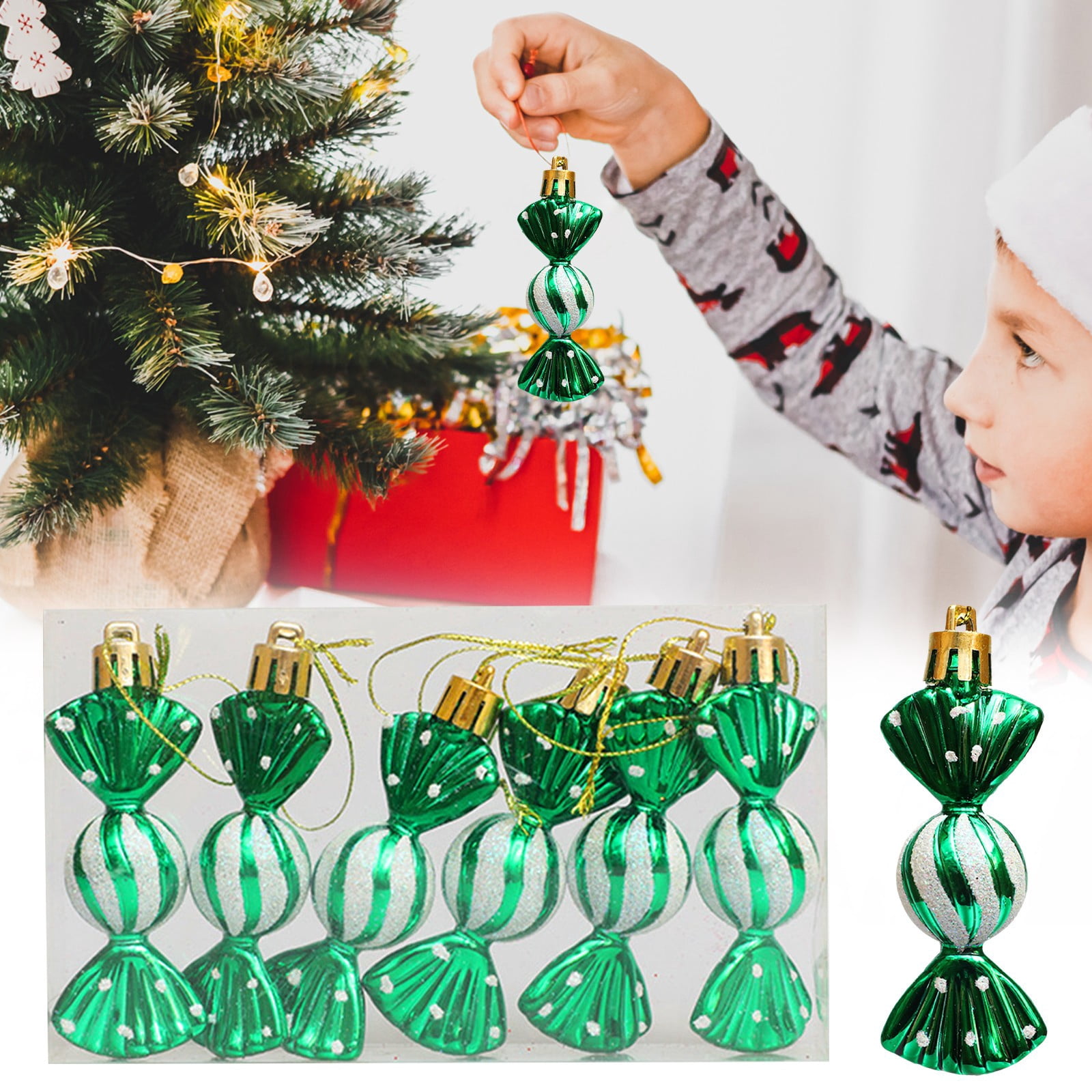 Xmas Ropes Carton EZPXFCI 6 Pcs Christmas Candy Ornaments With Ropes Hanging Glitter ...