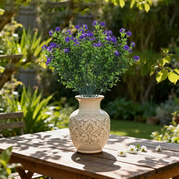 EZPXFCI 8 Bundles Artificial Camellia Flowers - Plastic Greenery Stems | Perfect for Outdoor Garden, Patio & Home Decor, Long-Lasting Floral Accents