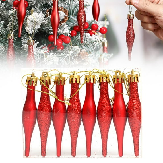 EZPXFCI 8 Pcs 3.54'' Finial Drop Christmas Ornaments Vintage Christmas Ornaments Matte Glitter Xmas Hanging Decor for Tree Decoration Holiday Decor