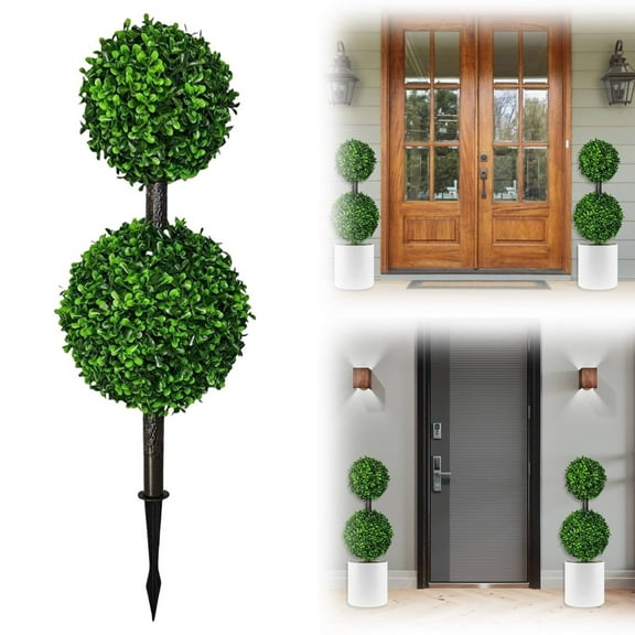 EZPXFCI Artificial Boxwood Topiary Ball Tree Outdoor/Indoor Set,Artificial Boxwood Plants with Ground Spike,Faux Shrubs Fake Evergreen Tree UV Resistant for Outdoor/Indoor