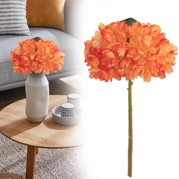 EZPXFCI Artificial Fake Flowers Silk Hydrangea Arrangements Wedding Bouquets Decorations Plastic Floral Home Kitchen Garden Party Festival Bar DIY (Orange)