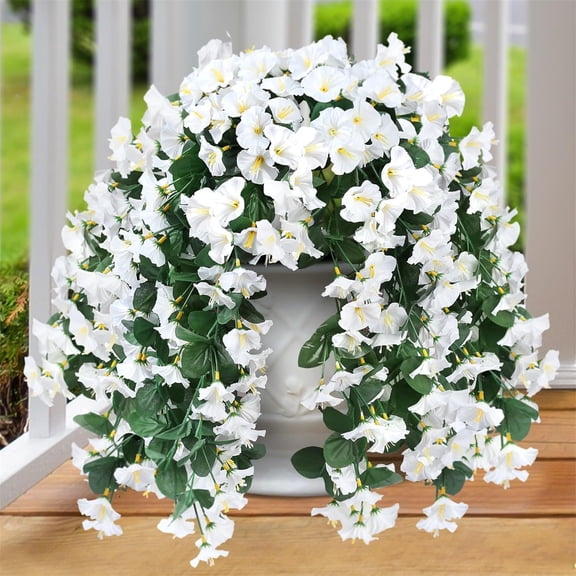 EZPXFCI Artificial Fake Hanging Flowers Plants for Outdoor Outside Spring Summer Decoration 1PCS Faux Silk UV Resistant Realistic Morning Glory Trailing Vines for Home Porch Patio Balcony,White