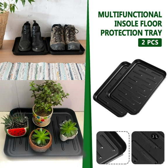 EZPXFCI Boot Tray for Entryway Indoor,2 Pack Plastic Shoe Mat Small Wet Shoe Tray with Raised Edge,Waterproof Winter Boot Mat Tray,Pet Tray for Mudroom,Garage,Garden,Black