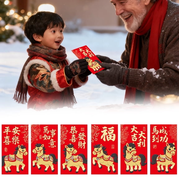 EZPXFCI Chinese Red Envelopes, New Year Red Envelopes 2026 for Chinese Lunar Horse Year, Lucky Money Pocket, Hong Bao,6 Pcs, 6 Designs